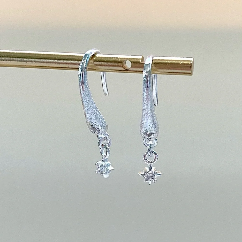 Silver Dangle Star Drop Earrings - White
